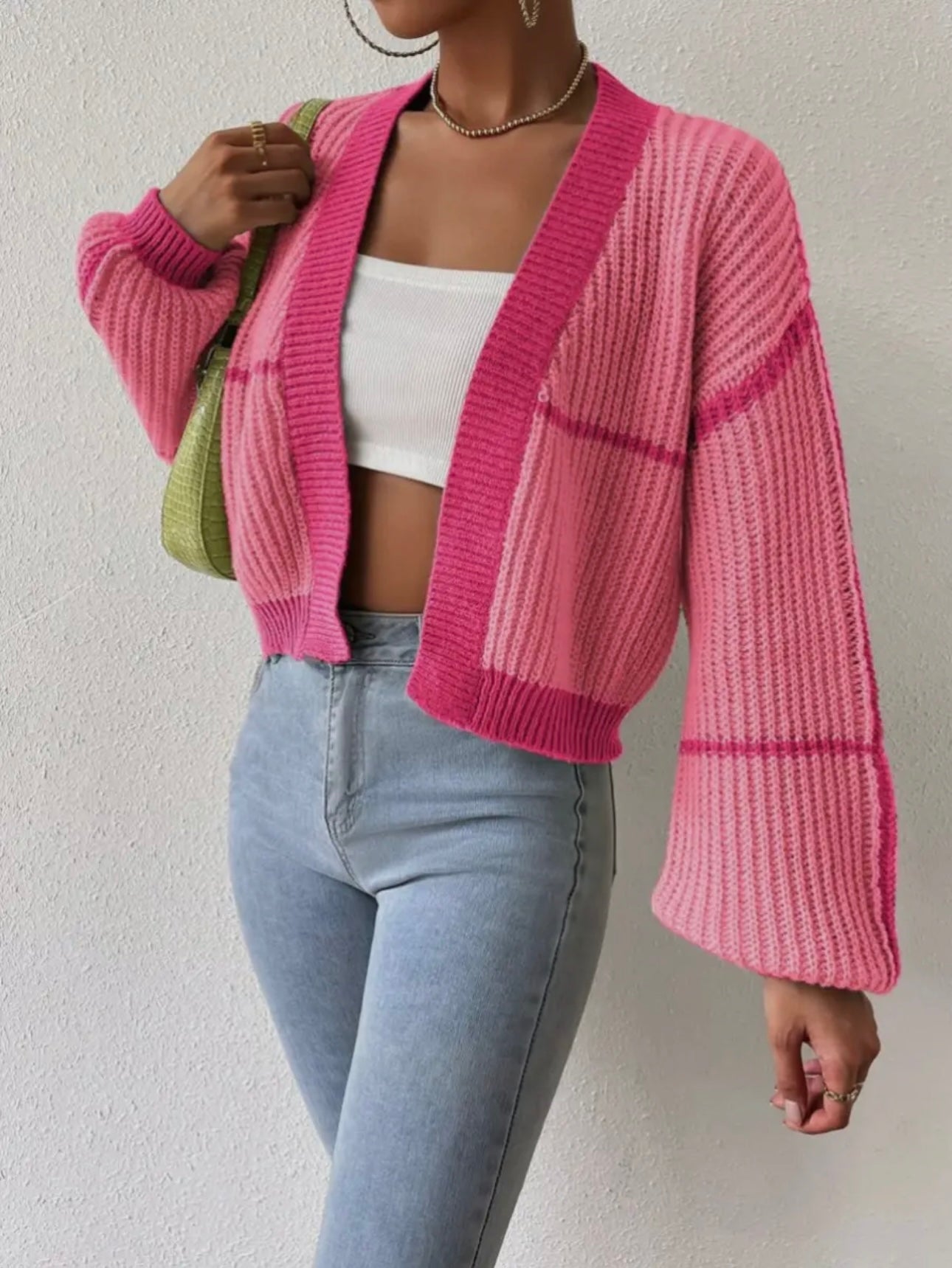 Cropped Color Block Cardigan