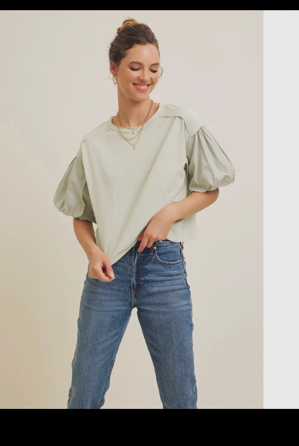 Sage Bubble Sleeve Top