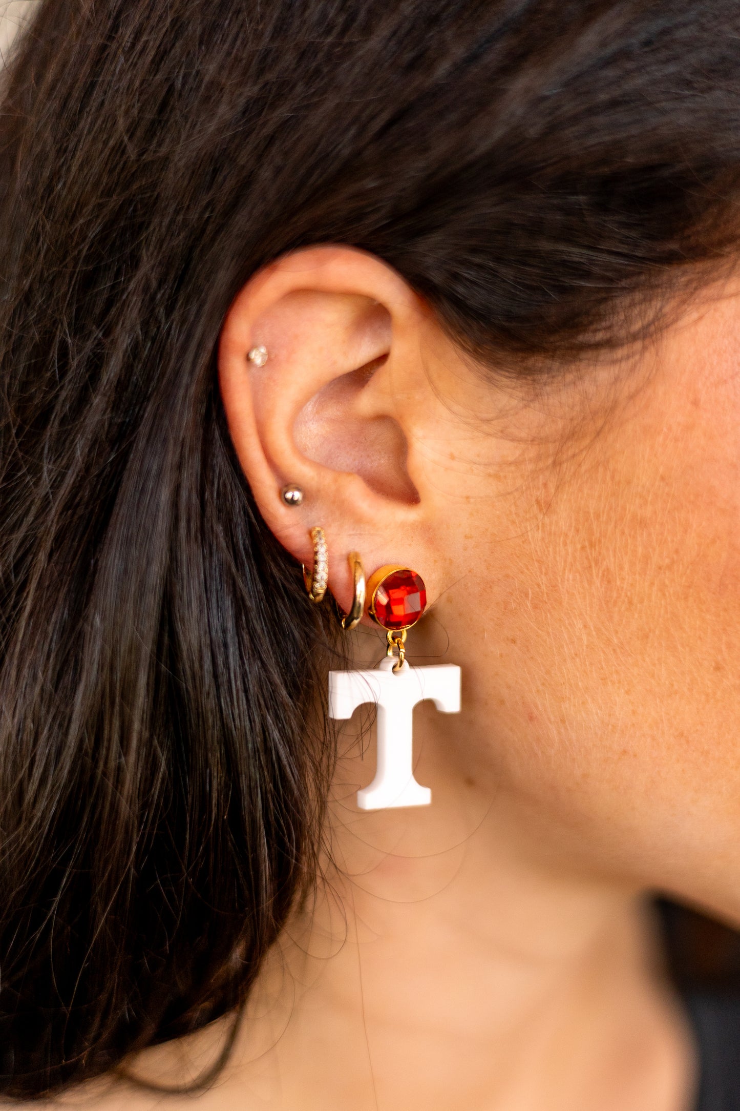 Mini White Power T Earrings