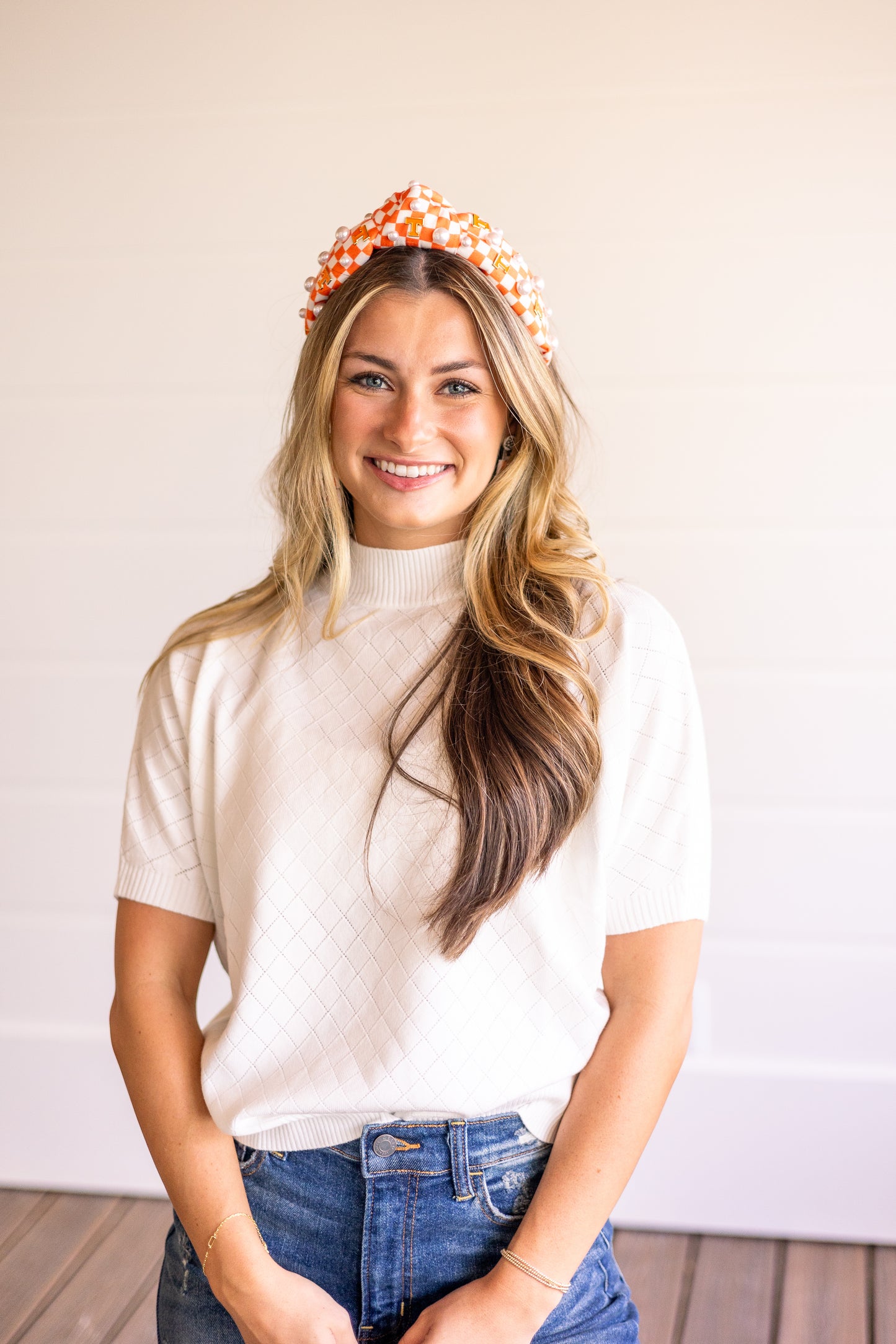 Orange and White cherckered Headband